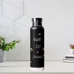 Wildflowers black yellow 50 fabulous birthday water bottle<br><div class="desc">Black background. Decorated with bees and painted wildflowers in violet.  Personalise and add a name and age.  White text.</div>