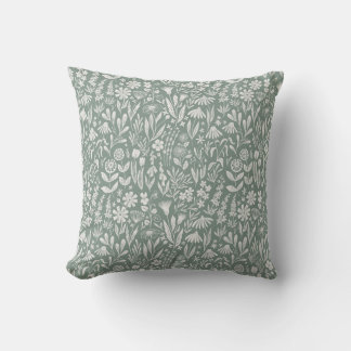 Wildflowers block print - sage green cushion