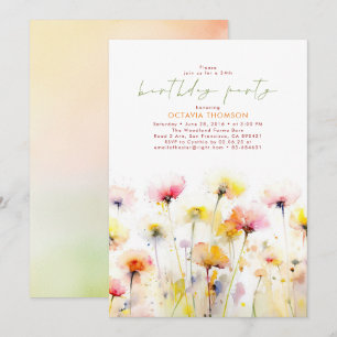 Wildflowers Blooms Elegant Boho Birthday Party Invitation