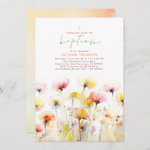 Wildflowers Blooms Elegant Boho Pink Baptism Invitation