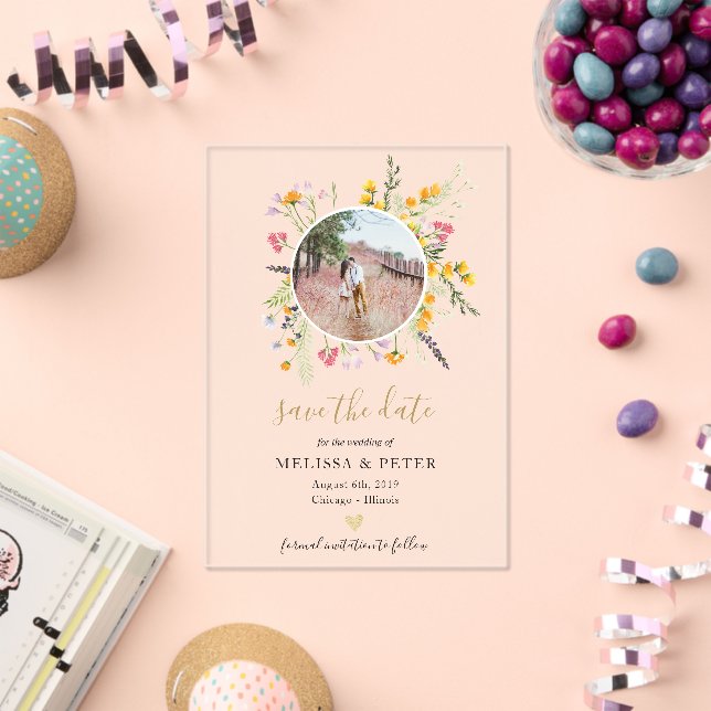 Wildflowers blooms save the date photo acrylic invitations (Insitu (Celebration))