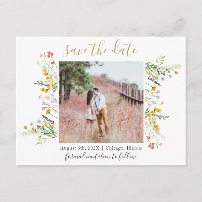 Wildflowers blooms save the date photo postcard (Front)