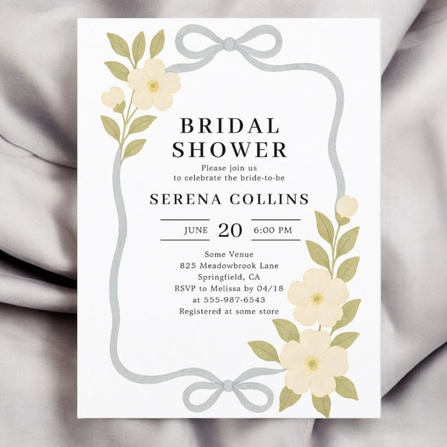 Wildflowers Blue Bow Bridal Shower Postcard (Creator Uploaded)