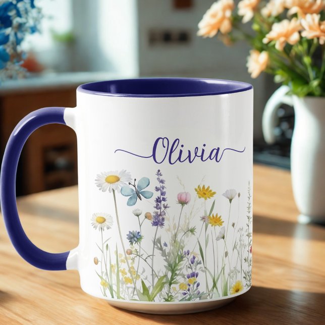 Wildflowers Blue Custom script name Mug (Wildflowers Custom script name Mug)