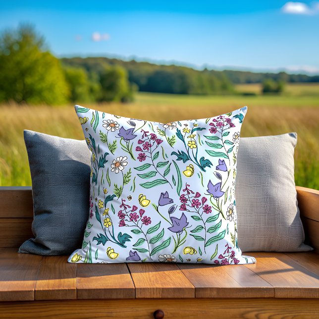Wildflowers Blue Throw Pillow (Wildflowers Blue Throw Pillow)