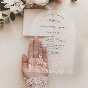 Wildflowers Blush Pink Modern Arch Clear Wedding Acrylic Invitations