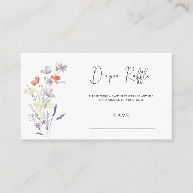 Wildflowers boho baby shower diaper raffle ticket enclosure card (Front)