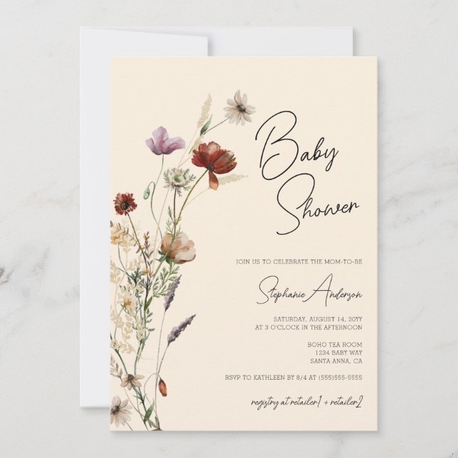 Wildflowers Boho Baby Shower  Invitation (Front)