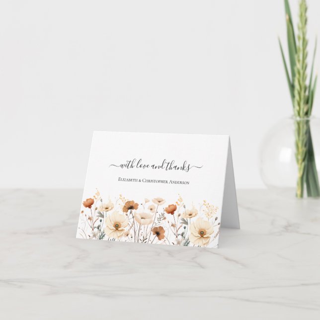 Wildflowers Boho Beige Terracotta Rust Wedding Thank You Card (Front)