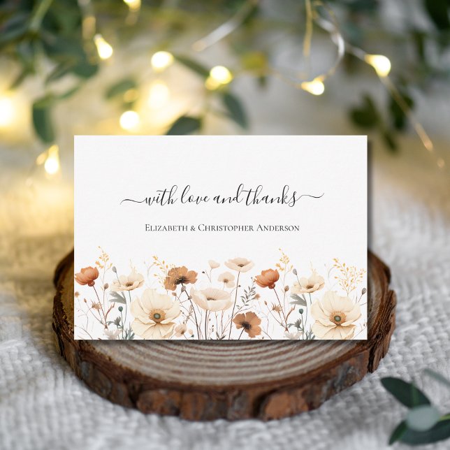 Wildflowers Boho Beige Terracotta Rust Wedding Thank You Card (Boho Wild Flowers of Beige Terracotta Burnt Orange Rust Neutral Colors Wedding Thank you cards)