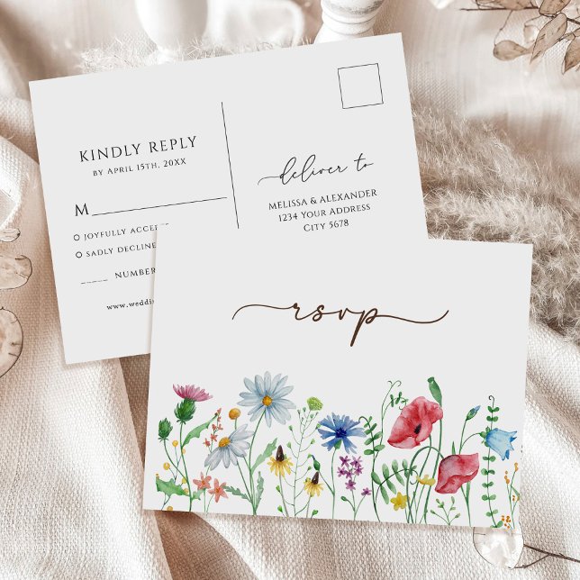 Wildflowers Boho Garden Floral RSVP Wedding Postcard (Creator Uploaded)