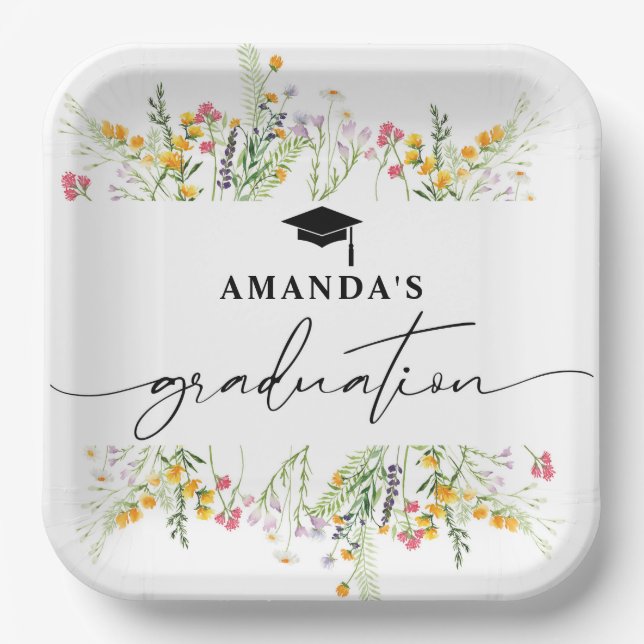 Wildflowers Boho Graduation Party  Paper Plate (Front)