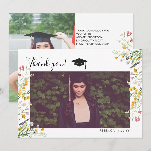 Wildflowers boho Graduation Thank you photo (Front/Back)