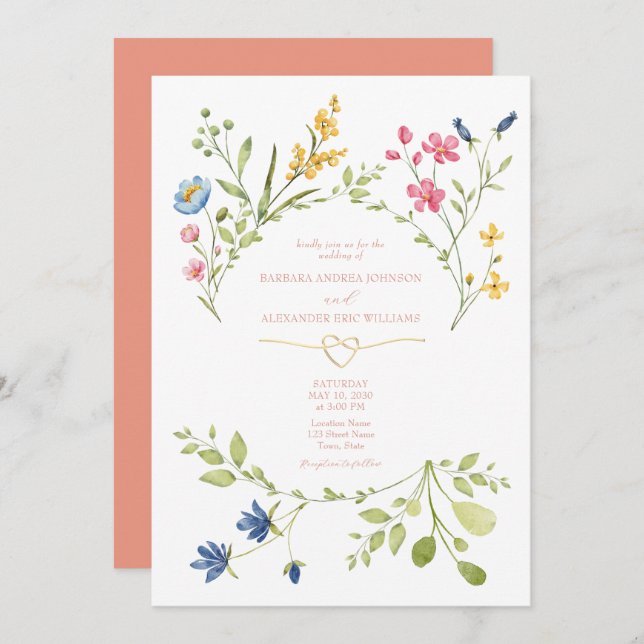 Wildflowers Boho Peach Wedding Invitation (Front/Back)