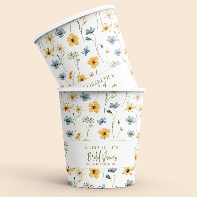 Wildflowers boho spring personalised bridal shower paper cups (Creator Uploaded)