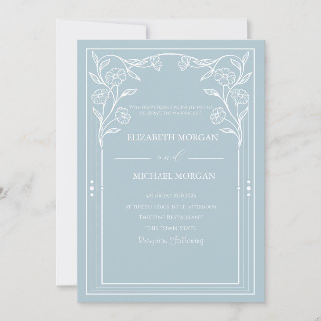  Wildflowers Boho Vintage Blue Wedding  Invitation (Front)