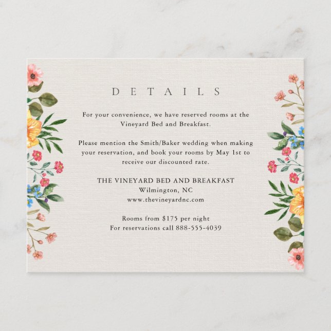 Wildflowers Botanical Garden Wedding Details Enclosure Card (Front)