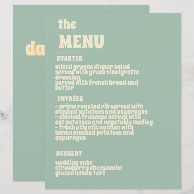 Wildflowers Botanical Garden Wedding Menu (Front/Back)