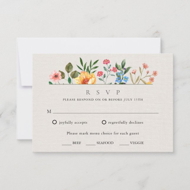 Wildflowers Botanical Garden Wedding RSVP Card (Front)