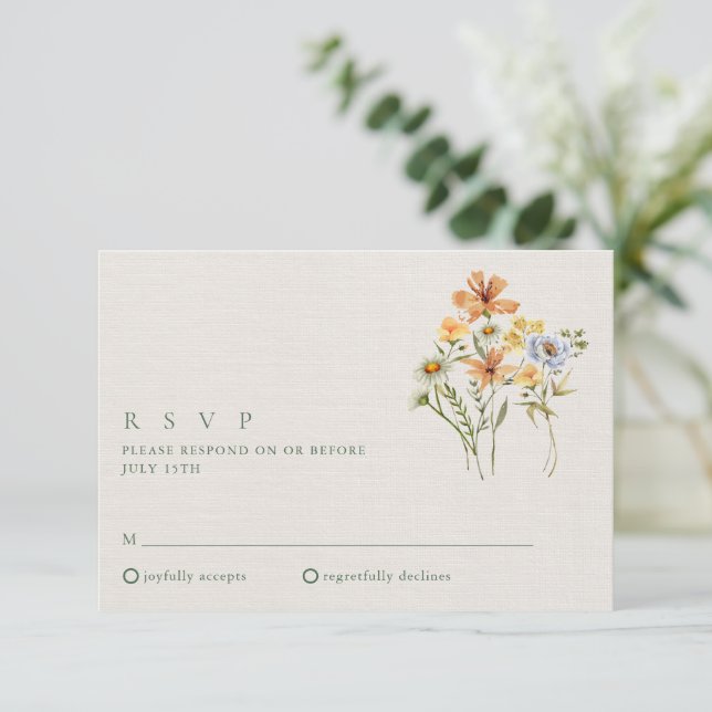 Wildflowers Botanical Garden Wedding RSVP Card (Standing Front)