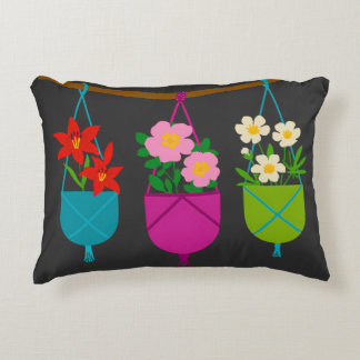 WILDFLOWERS: Botanical Trio in Hanging Planters Decorative Cushion