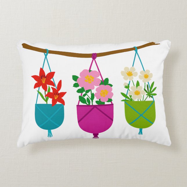 WILDFLOWERS: Botanical Trio in Hanging Planters Decorative Cushion (Front)