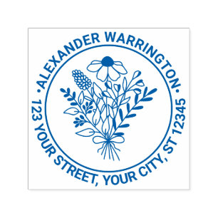 Wildflowers Bouquet #1 Name Return Address Self-inking Stamp