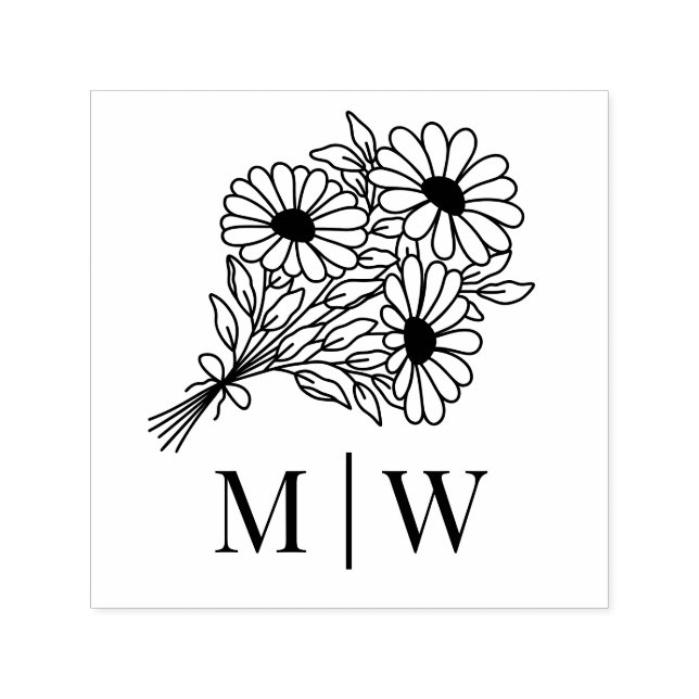 Wildflowers Bouquet #2L Wedding Couple Initials Dt Self-inking Stamp (Design)