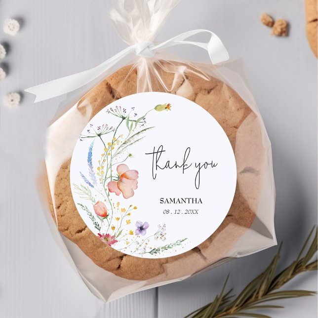 Wildflowers Boy Baby Shower Blue Classic Round Sticker (Creator Uploaded)