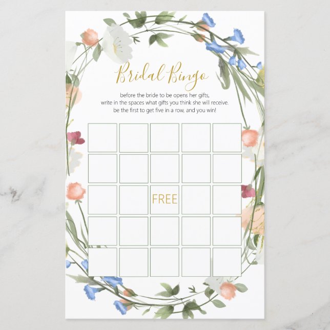  Wildflowers Bridal Shower Bingo Game (Front)
