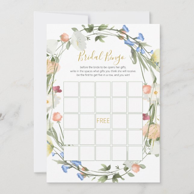  Wildflowers Bridal Shower Bingo Game Holiday Card (Front)