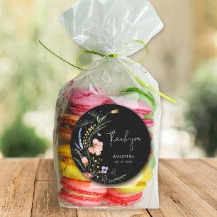 Wildflowers Bridal Shower Black Classic Round Sticker