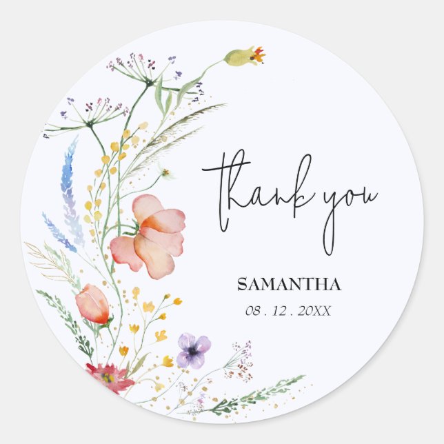 Wildflowers Bridal Shower Blue Classic Round Sticker (Front)