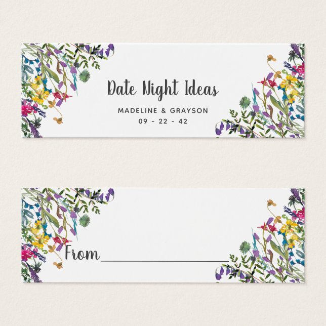 Wildflowers Bridal Shower Date Night Ideas Card (Front & Back)