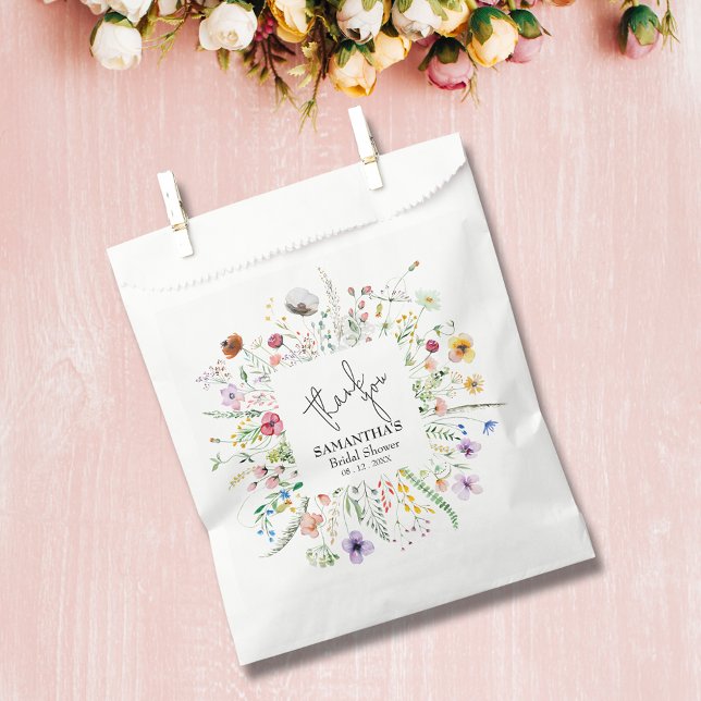 Wildflowers Bridal Shower Favour Bags (Wildflowers bridal shower paper favor bag)