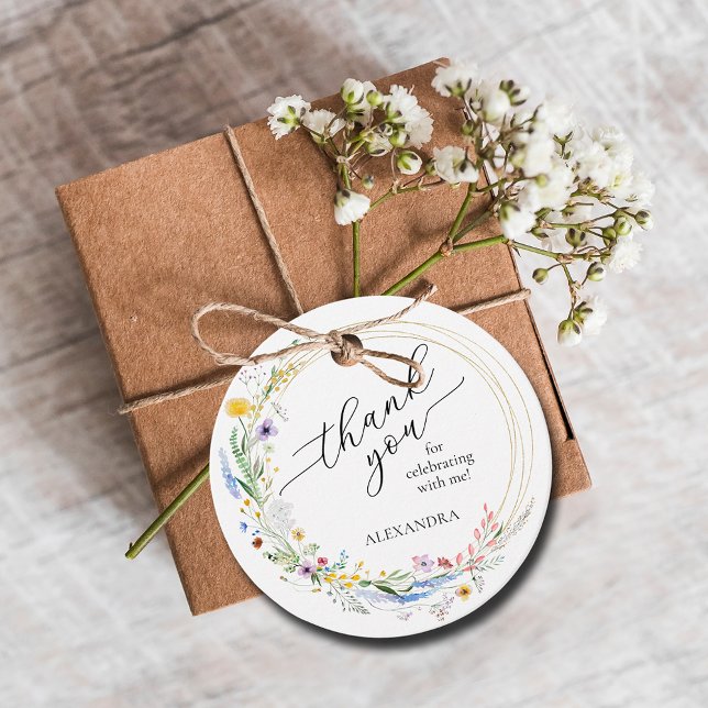 Wildflowers Bridal Shower Favour Tags (Wreath of wildflowers bridal shower round favor tags)