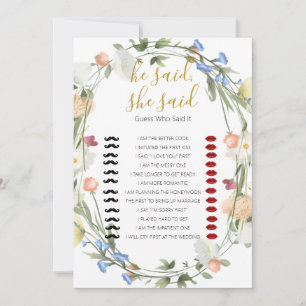  Wildflowers Bridal Shower he said, she said Game Invitation