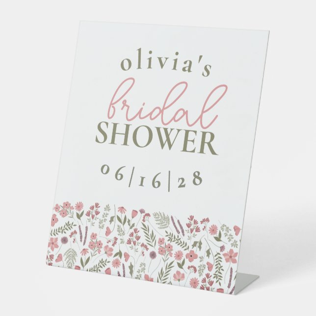 Wildflowers Bridal Shower Pedestal Sign - Pink (Front)