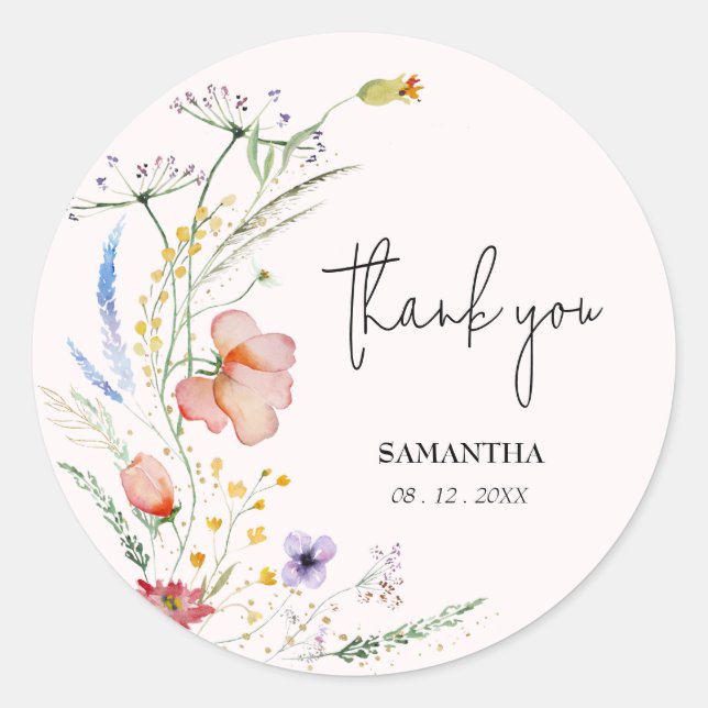 Wildflowers Bridal Shower Pink Classic Round Sticker (Front)
