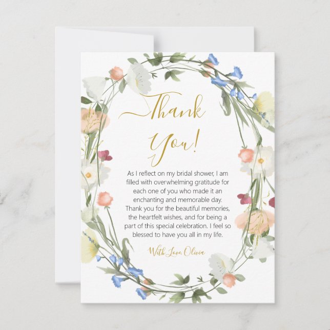 Wildflowers Bridal Shower Thank You Card (Front)