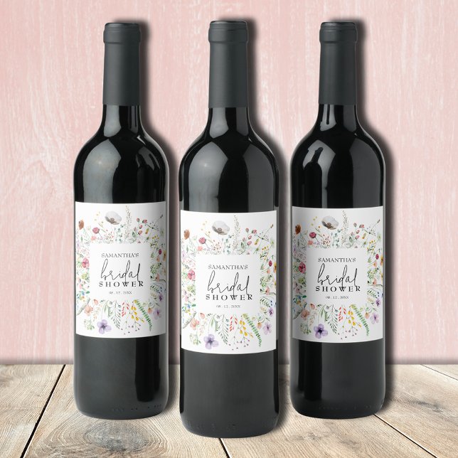 Wildflowers Bridal Shower Wine Label (Wildflowers bridal shower personalized wine bottle labels)