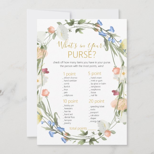 Wildflowers Bridal What's in Your  Purse game Invitation (Front)