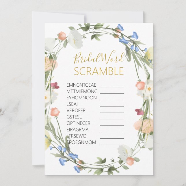  Wildflowers Bridal Word SCRAMBLE Game Invitation (Front)