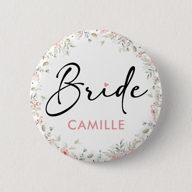 Wildflowers Bride To Be Bridal Shower 6 Cm Round Badge (Front)