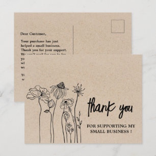 Wildflowers Brown Kraft Thank You Business Postcard