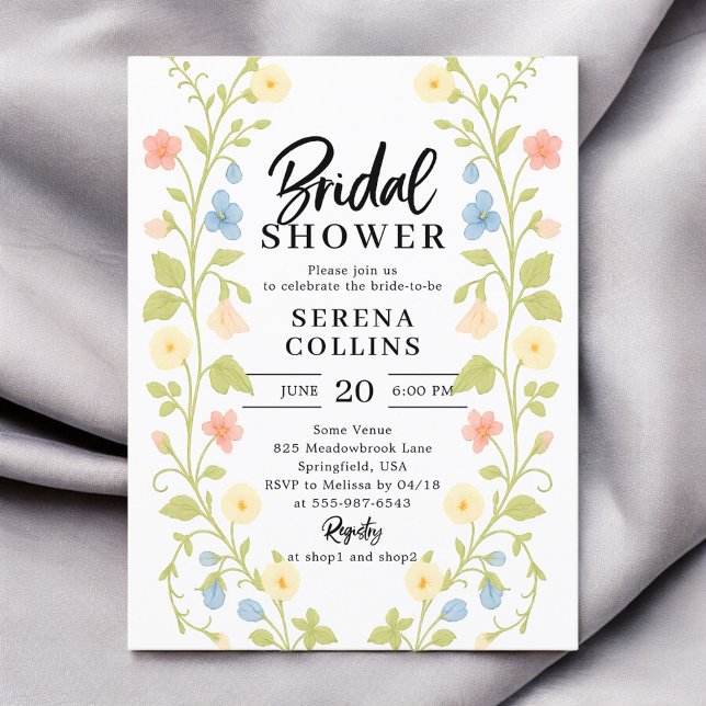 Wildflowers Brush Calligraphy Bridal Shower Postcard (Creator Uploaded)