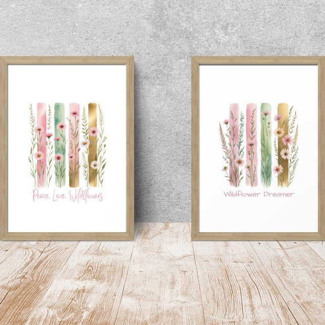 Wildflowers Brush Stroke Watercolor Pink Green Gol (Wildflowers Brush Stroke Watercolor Prints Pink Green Gold, Wildflowers Dreamer, Peace Love Wildflow)