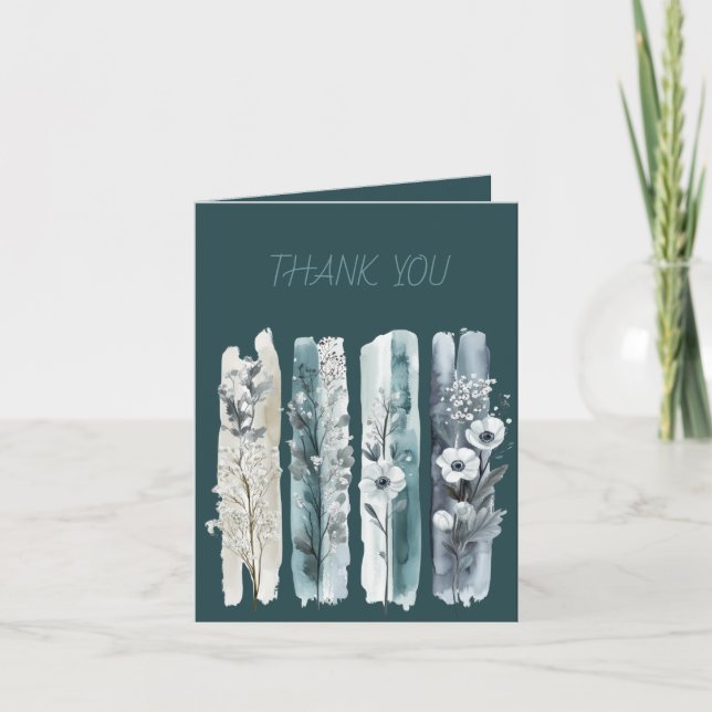 Wildflowers Brushstrokes Blue Teal Thank You Card (Front)