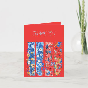 Wildflowers Brushstrokes Orange Red and Blue Thank You Card