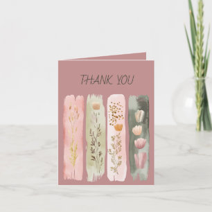 Wildflowers Brushstrokes  Pink Green Thank You Card